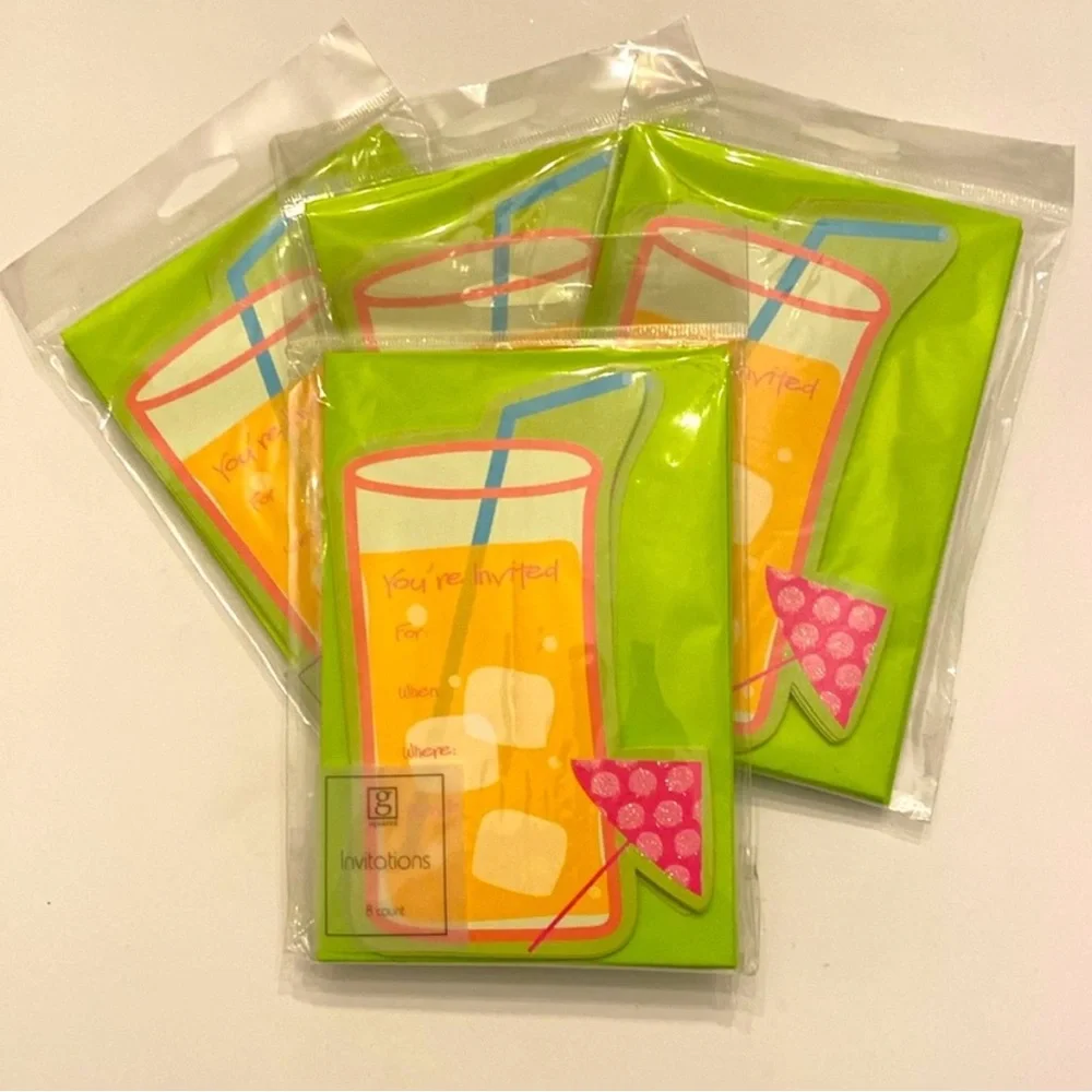 G Squared Tiki Beach 24 Cookout Cocktail Tropical Invitations Green Pink NWT OS